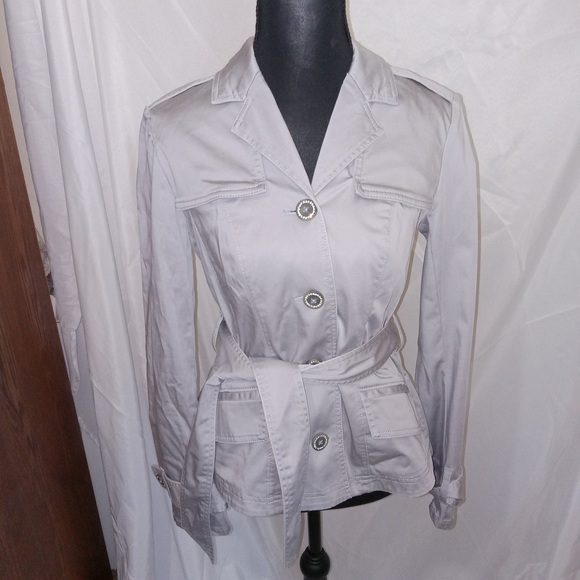 NWT White House Black Market Casual Short Chrome Color Trench Jacket Size 00 - Picture 4 of 16